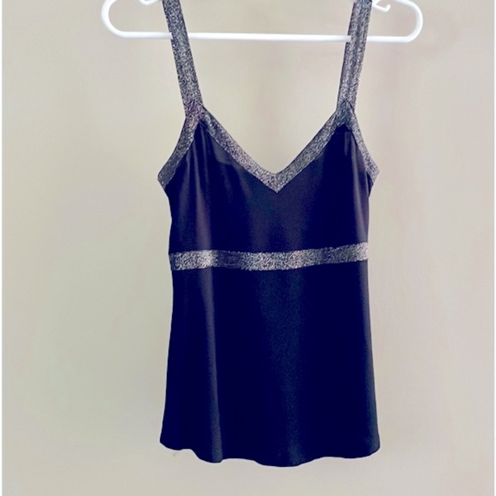 Marciano S black empire tank top shimmer trim v neck